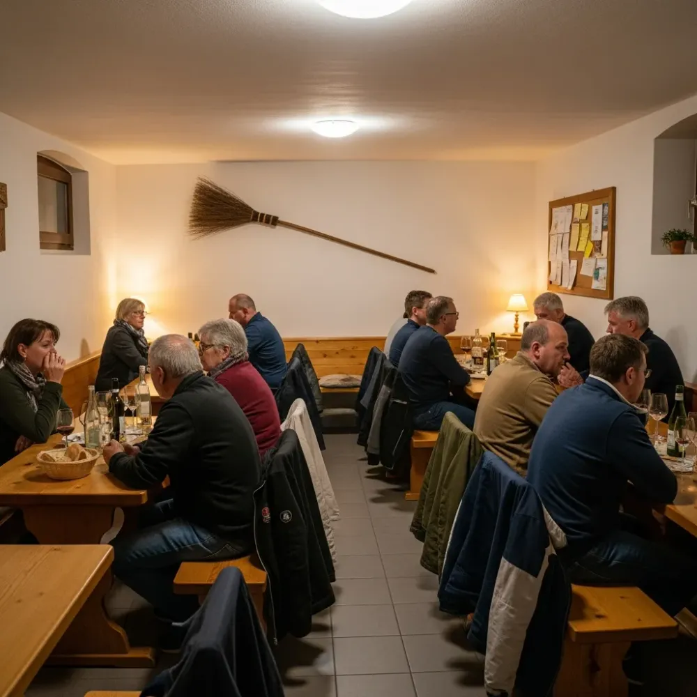 Besenwirtschaft Innenraum Gruppen Abend Weinkellerei Remshalden Holztische Keller