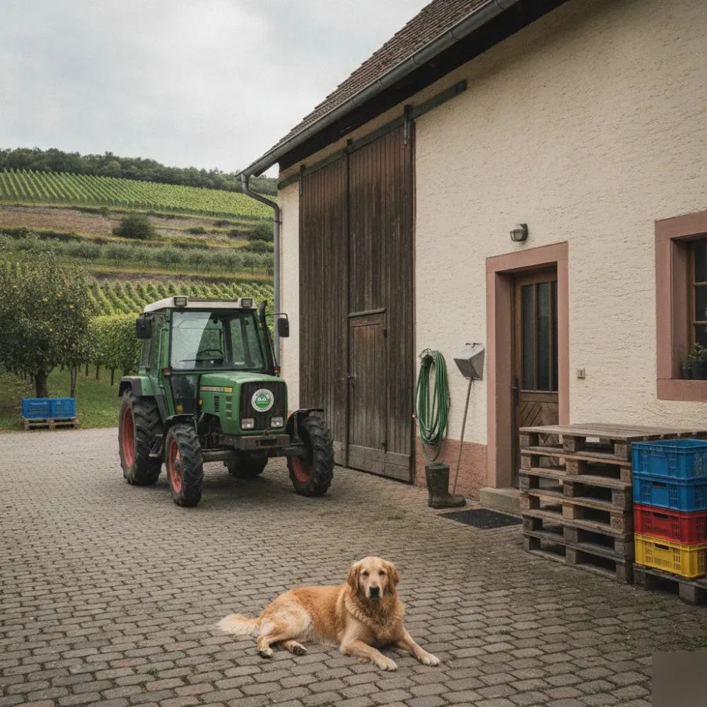 bio-betrieb-hofeinfahrt-traktor-remshalden-remstal Bio-Betrieb Hofeinfahrt Traktor Hund Remshaldener Wirtschaftsgebäude Remstal