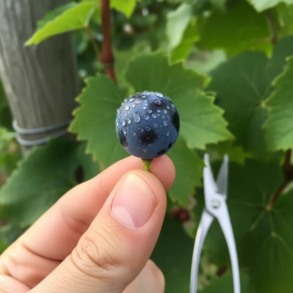 Nahaufnahme blauer Biotrauben mit Naturhefeschicht im Weinberg Remshalden