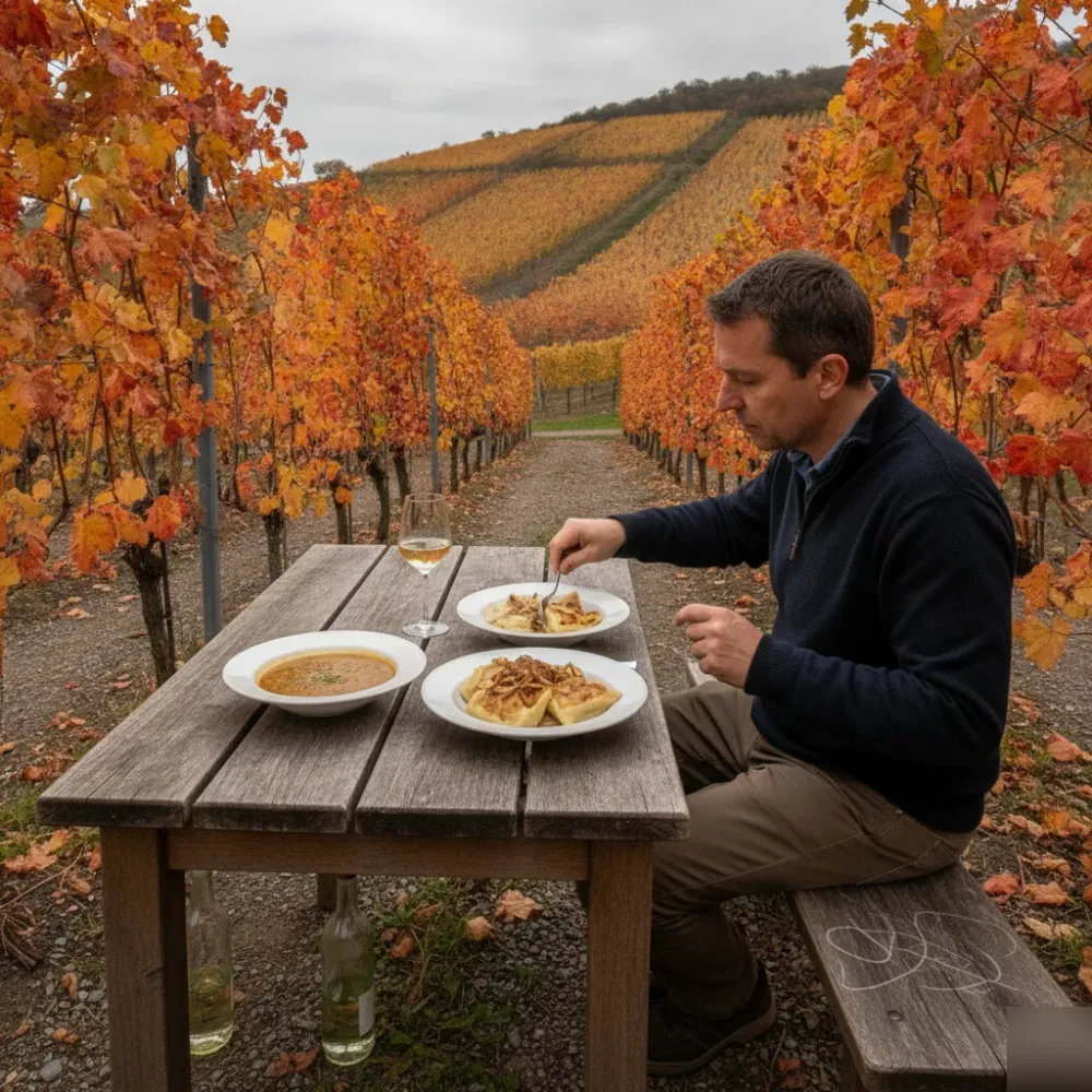 Schwäbische Maultaschen Linsensuppe Besenwirtschaft Weingut Remshalden Herbst