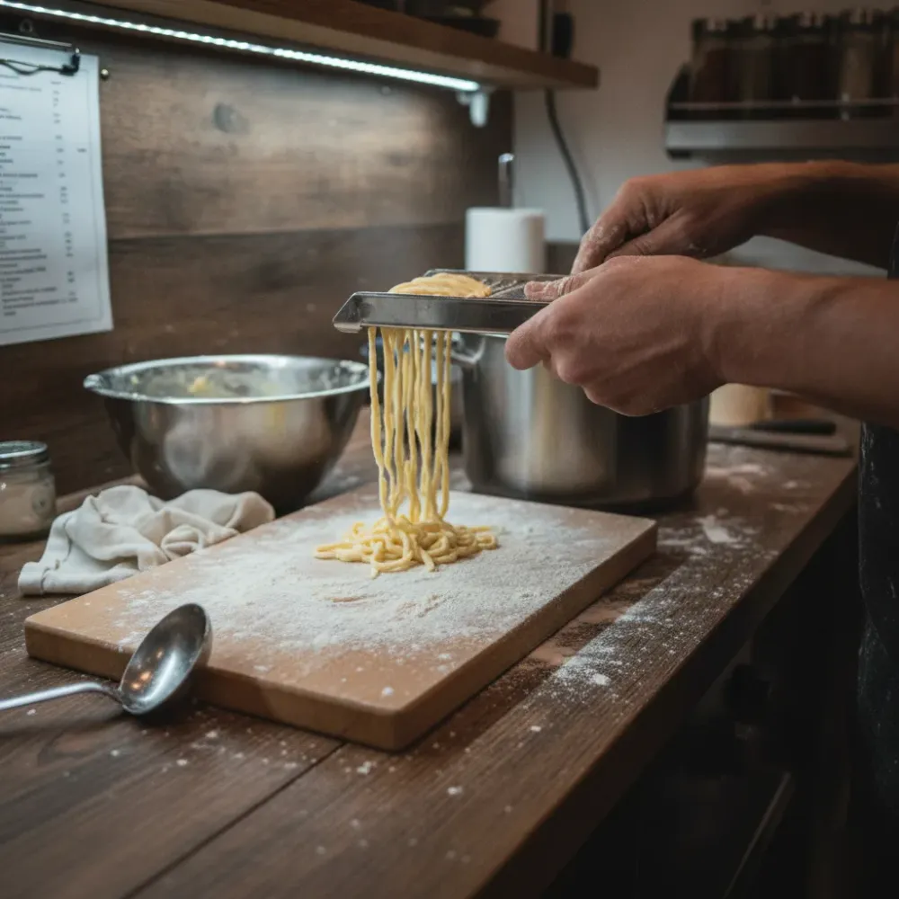 schwaebische-kueche-spaetzle-zubereitung-remshalden Spätzle-Zubereitung in der Küche eines schwäbischen Restaurants Remshalden