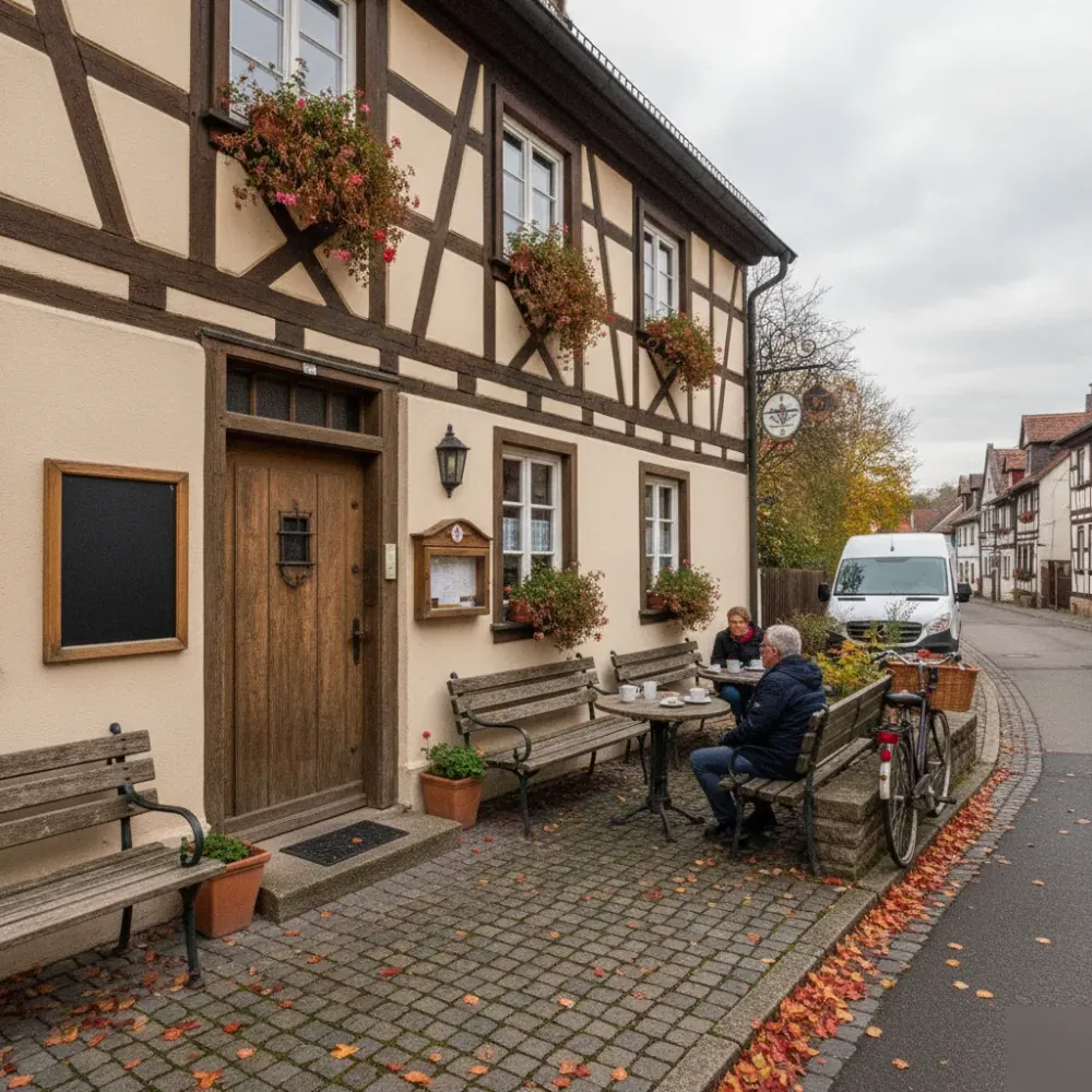 schwaebisches-restaurant-fachwerk-aussenansicht-remshalden Schwäbisches Restaurant Fachwerkhaus Außenansicht in Remshalden mit Terrasse